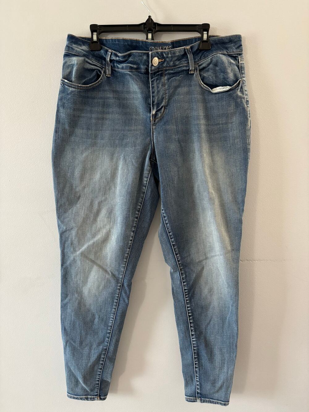 Maurices Womens Mid Rise Skinny Jeans XL Long Medium Wash Faded Denim